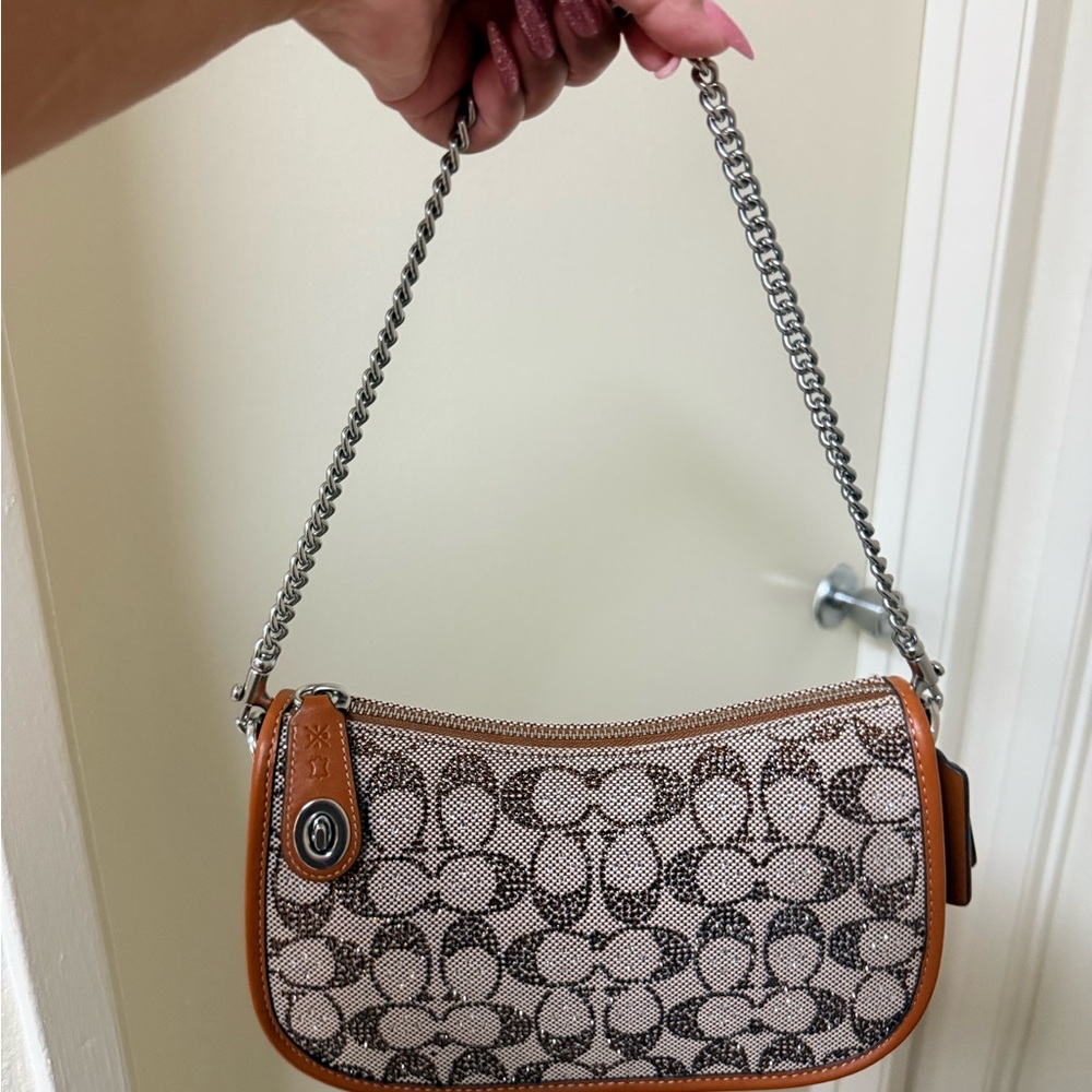 COACH Crystal Signature Jacquard Swinger Chain Bag